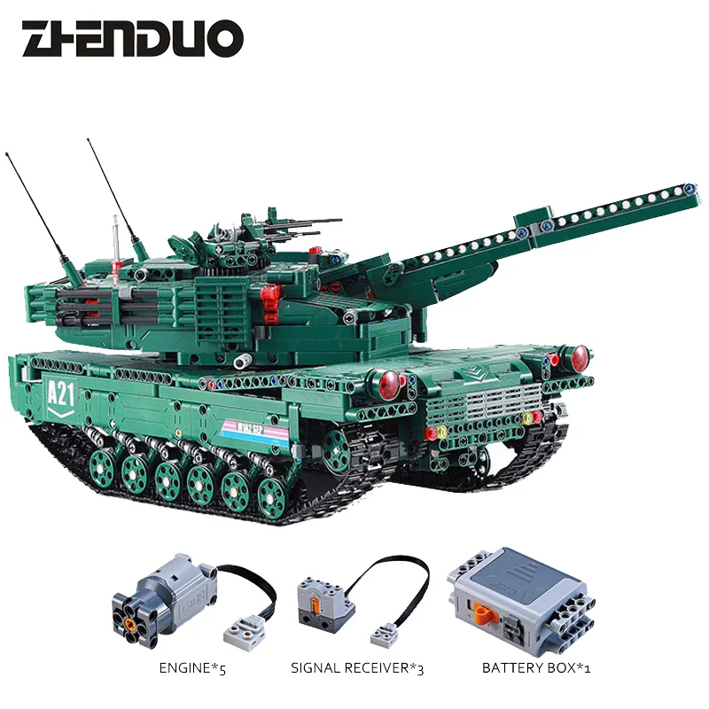 

ZhenDuo Toys C61001 RC Remote Control Block Tank with Motor Building Blocks Bricks legoingly Military War M1A2 DIY Enlighten Toy