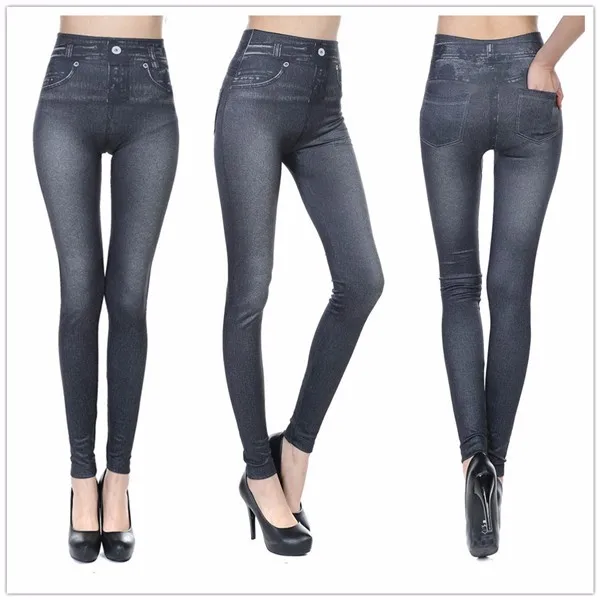 NORMOV Модные женские синие и черные джинсовые леггинсы большого размера, 2 настоящие карманы, средняя талия, Тонкие штаны, складные высокие эластичные леггинсы для тренировок