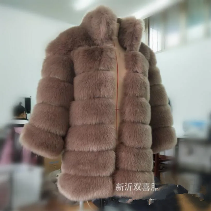 dark light tan Новые зимние средней длины поддельные Лисий Меховая куртка Для женщин из искусственного лисьего Мех животных пальто женские теплые искусственный Лисий Мех животных Пальто для будущих мам плюс Размеры 3XL s1495 - Цвет: dark light tan