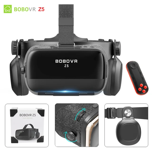 BOBOVR Z4 Update BOBO VR Z5 120 FOV 3D Cardboard Helmet Virtual Reality Glasses Headset Stereo Box for 4.7-6.2' Mobile Phone