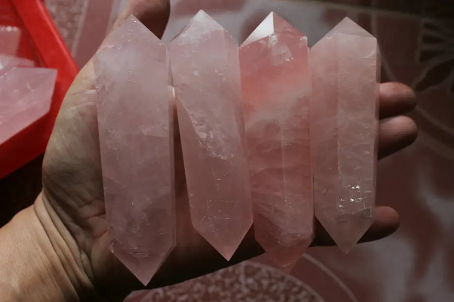 

4 Pieces Bigger Pink Natural Rose Quartz Crystal Double Points Tower Obelisk Polished Wands Healing , Free Shipping.