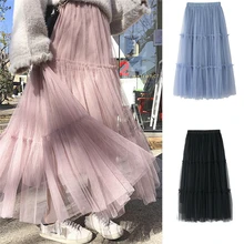 Дамы для женщин Свободные BOHO шифон длинная Пышная юбка высокая Талия Макси пляжная кружево однотонная