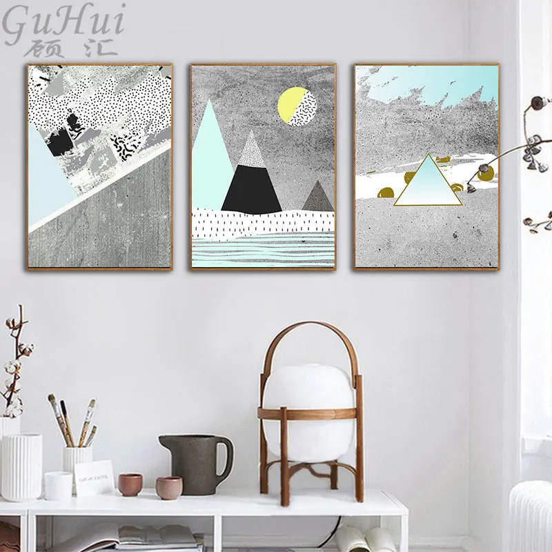 Nordic Creative Gray Psychedelic Geometric Mountains Canvas Painting Wall Picture Home Room Decorative Modern Abstract Poster | Дом и сад