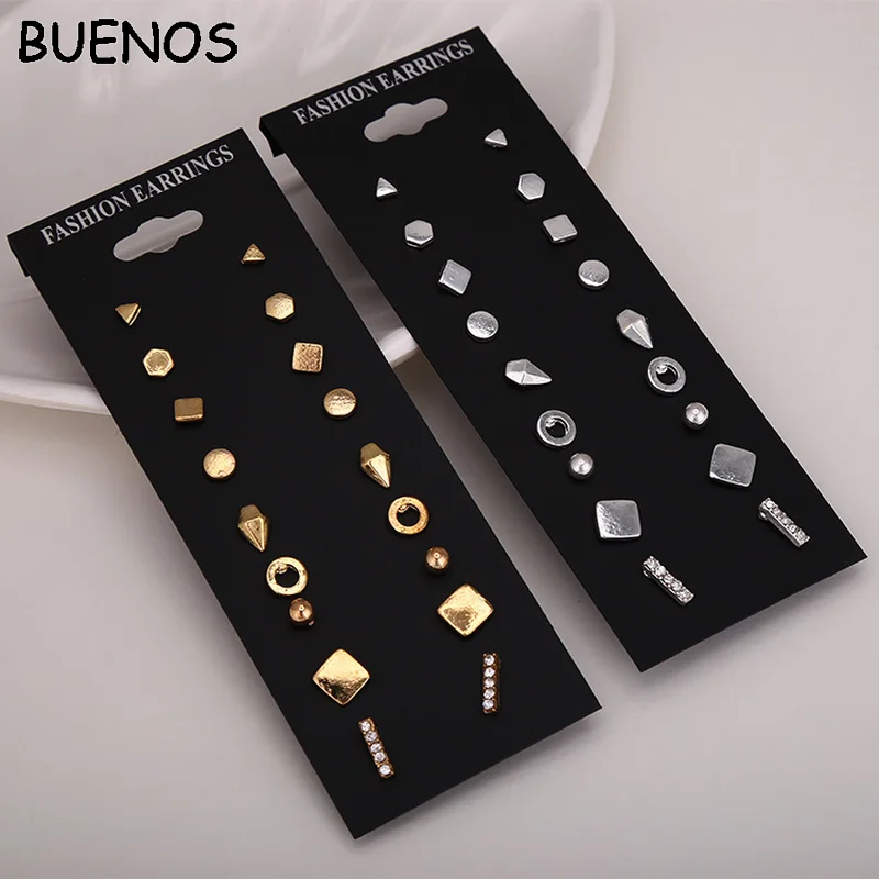 

BUENOS New Mixed Small Earrings Set Simple Geometric Stud Earrings for Women Girls Tiny Ear Studs Pendientes Kleine Oorbellen