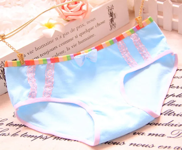 1pcs Women Cotton Intimates Panties Mid Waist Panties Rainbow Waistband