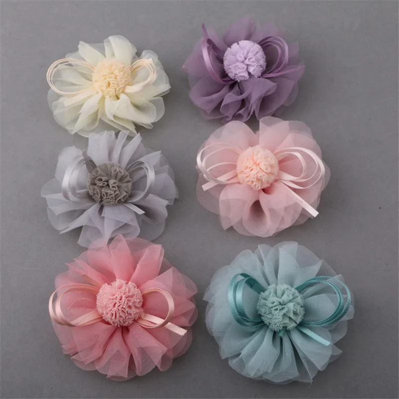 

Trendy New 20PCs 5PCs Round Chiffon Balls Decorated Silk Fabric Flowers Handmade Girl Hair Jewelry Ornament Floral Patch Sticker