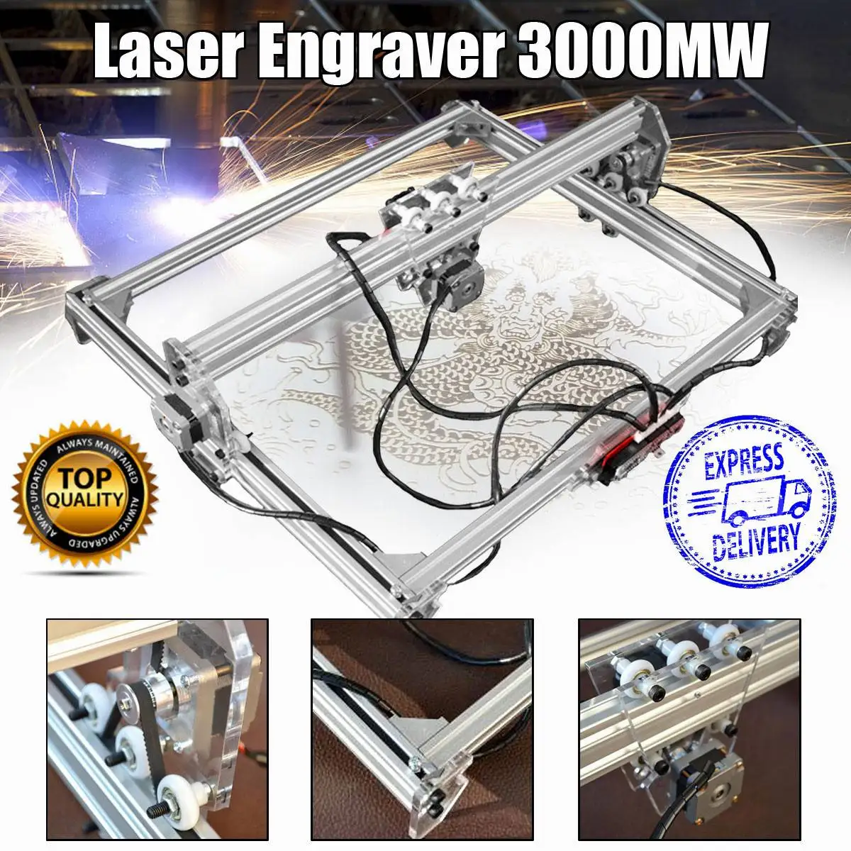 

50*65cm Mini 3000MW Blue Laser Engraving Engraver Machine DC 12V DIY Desktop Wood Cutter/Printer/Power Adjustable+ Laser