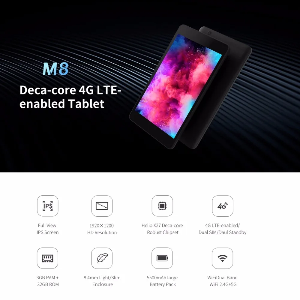  8 zoll ALLDOCUBE M8 MT6797X Helio X27 Deca Core 4G Anruf Tablet PC 1920*1200 Android 8.0 3GB RAM 32