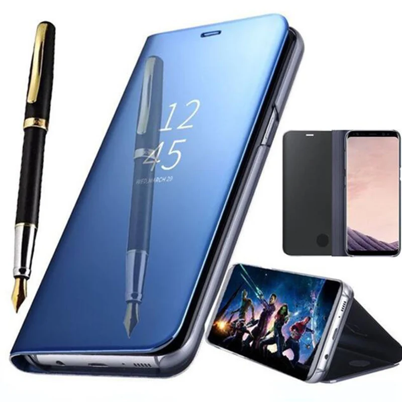 Clear View Mirror Case For Samsung Galaxy S8 S9 Note 8 S7 edge Leather Flip Stand A3 A5 A7 2017 A6 A8 Plus 2018 | Мобильные телефоны
