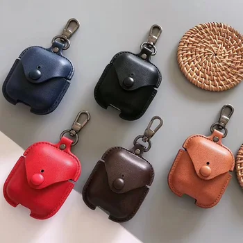 

Luxury Leather Business Earphone Case For Apple Airpods 2 Accessories For Air Pods Case Soft Bag Headphone Cover With Keychain