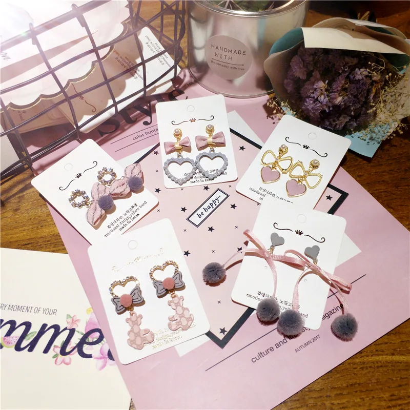 

Korean Handmade Heart Bear Lace Bowknot Cute Woman Dangle Drop Earrings Fashion Jewelry Accessories-JQD5