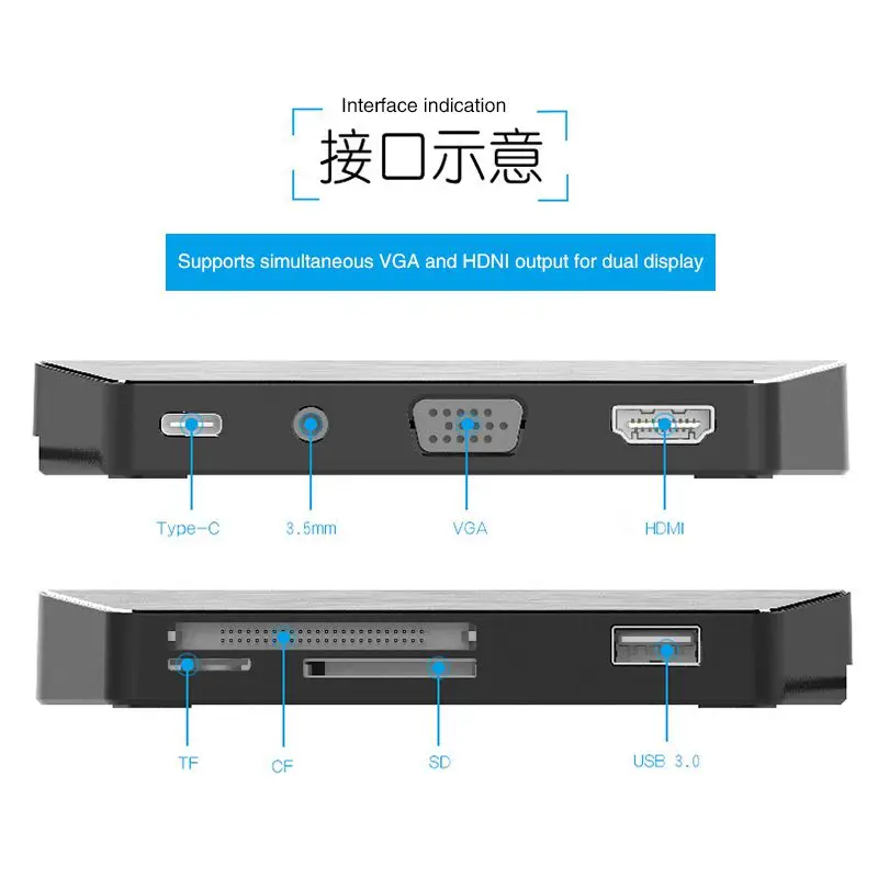 Usb Тип C концентратор адаптер 8 в 1 концентратор с HDMI/VGA порт, мм USB 3,0/3,5 мм аудио, CF/SD/TF Card Reader, Тип C мощность доставки Chargin