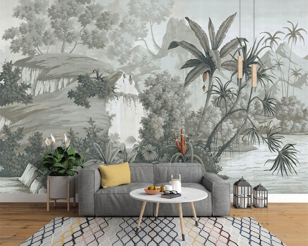 Papel pintado con foto 3D personalizado, cuadro de pared moderno de bosque  Tropical, hoja, Animal, flamenco, Mural de fondo de TV para sala de estar -  AliExpress