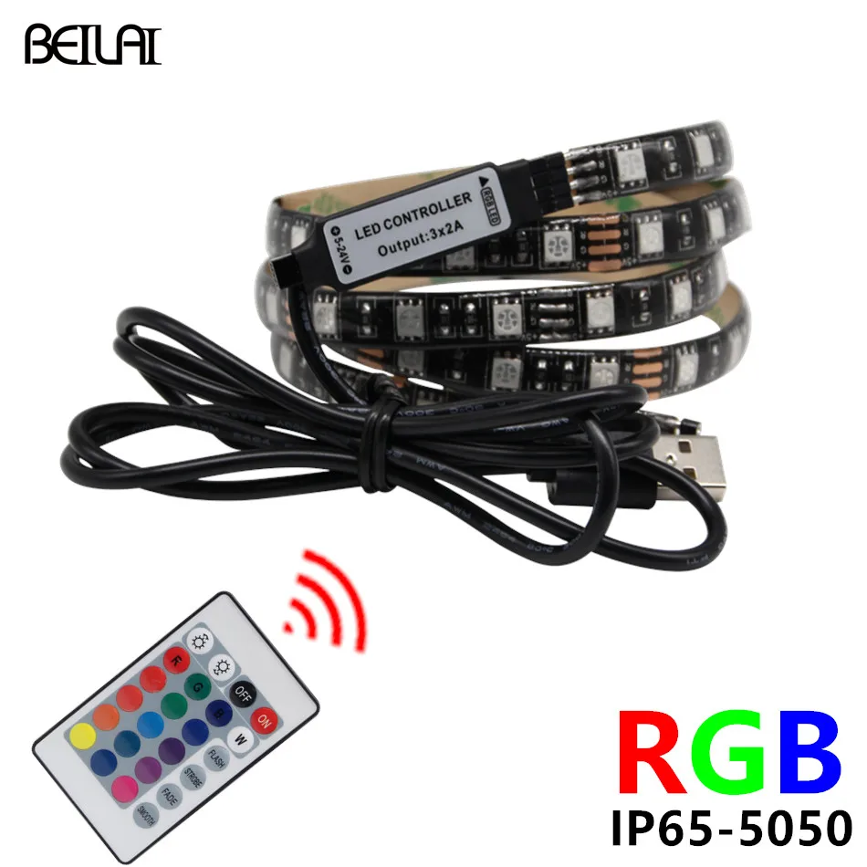 BEILAI 5050 DC 5 в RGB Светодиодная лента Водонепроницаемая 60 Светодиодный/м USB