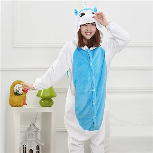 Animals Kigurumi Unicorn Cosplay Costume Adult Girl Unicorn Onesie Flannel Pig Women Anime Jumpsuit Disguise Onepiece Suit - Цвет: Blue unicorn