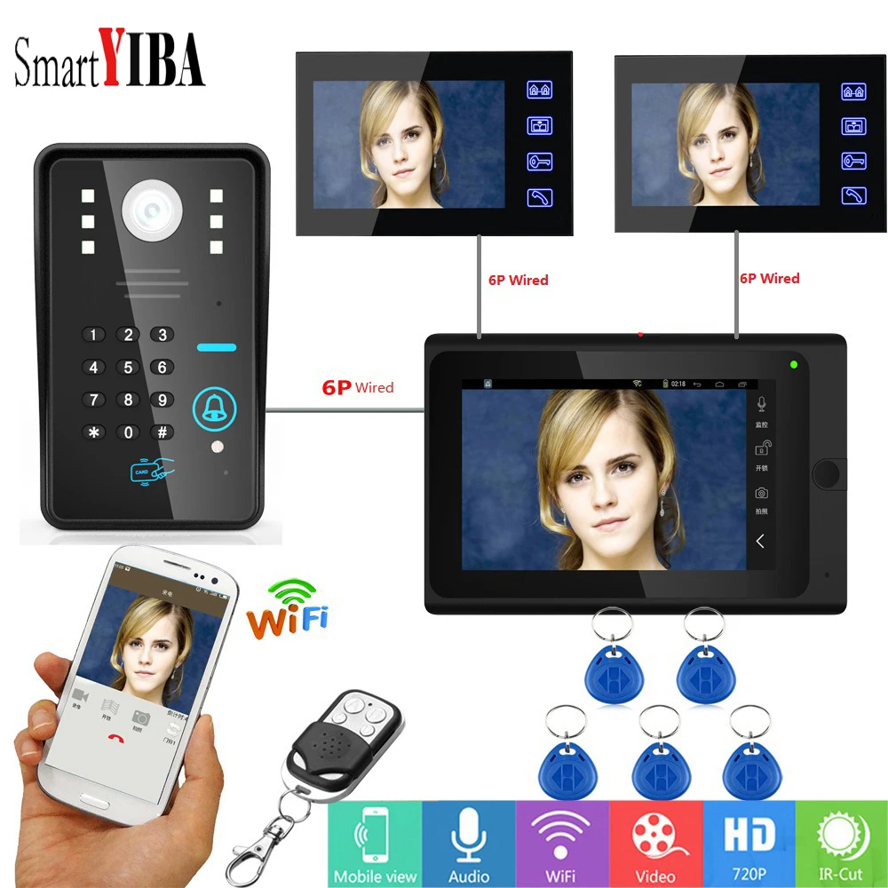 

SmartYIBA 7inch TFT Touch Key LCD Screen Color Video Door Phone Doorbell Intercom System APP Remote Control for Home Sucurity