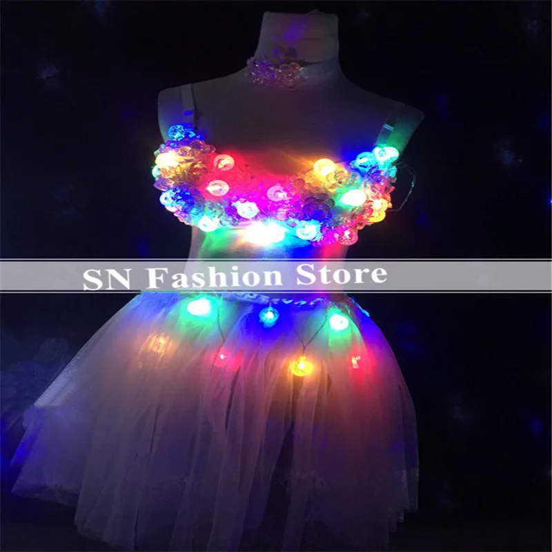 

EC58 Luminous light Tutu dresses party bar rave colorful led costume dj disco club wears cloth Puff skirt stage bikini skirt ktv