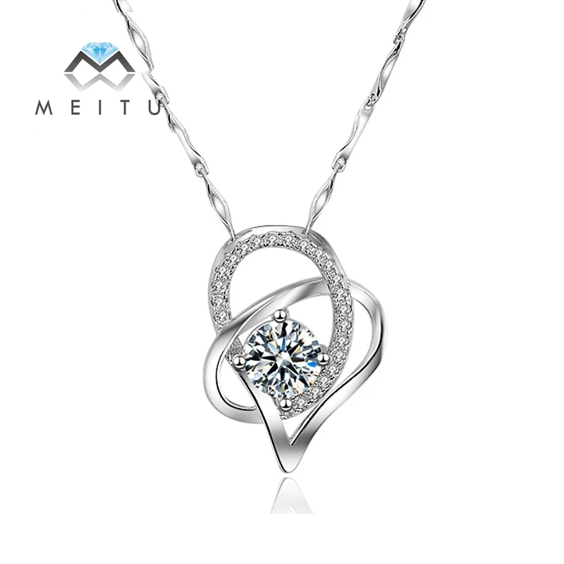 

S925 Silver Pendants Necklace Women Fine Jewelry Heart-shaped Necklaces Jewelry Crystal Stone Accessories N-33