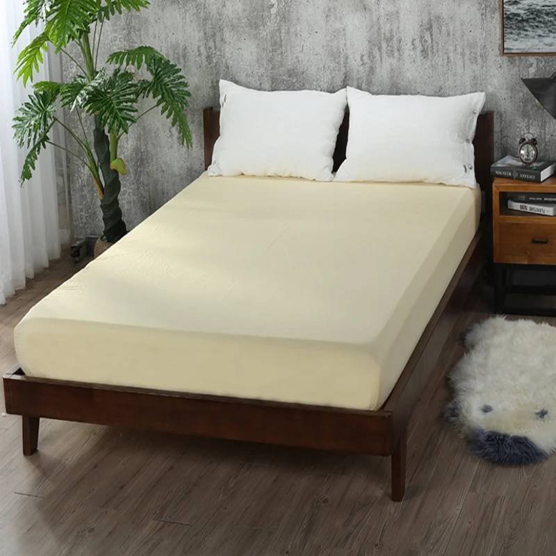 1PCS Fitted Sheet Solid Color Bed Sheets With Elastic Band Double Queen Size 160cm*200cm Mattress Cover 100% Polyester 6