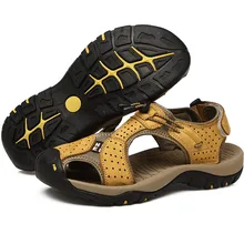 Sommer Marke Männer Sandalen Outdoor-Beach Schuh Laubsägearbeiten Atmungs Fischer Leder Zapatos Schuhe Stil Retro Gladiator Plus Größe