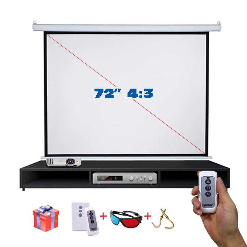 On sale! 72" 43 HD Electric Projection Screen with Remote Controller