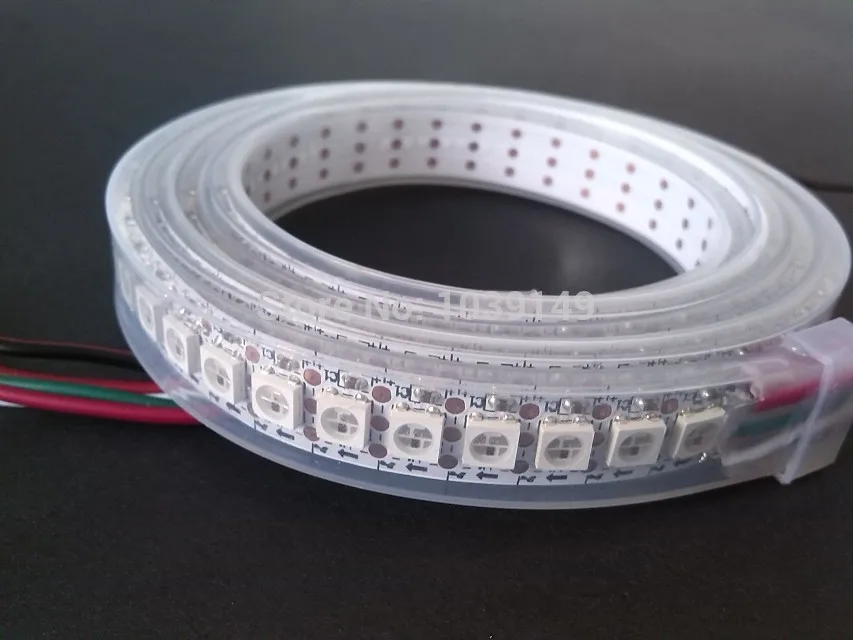 10 м/лот dc 5v smd 5050 rgb led 144 pixel/m программируемый ws2811 ws2812 stip водонепроницаемый ip67 белая