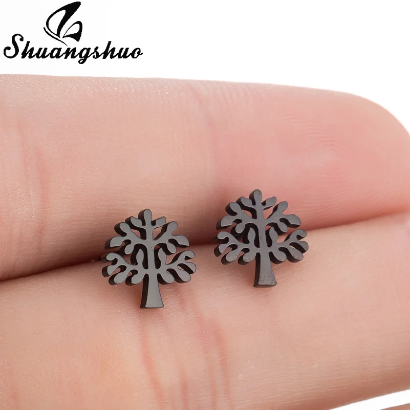 

Shuangshuo Tree Stainless Steel Earrings Tree Stud Earrings For Women Fashion Jewelry Family Trees Charm Ladies Vintage Earrings