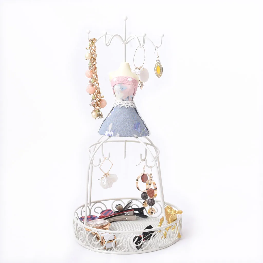 White Metal Wire Frame Vintage Mannequin Jewelry Display Stand Deep Blue