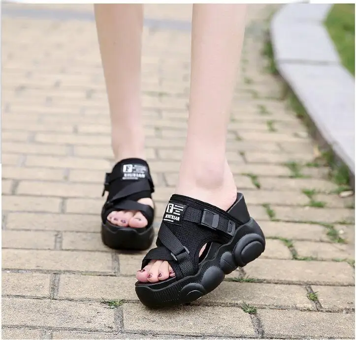 Женские сандалии 2019 летние на толстой подошве клиновидная платформа сандалии открытый носок сетка слипоны повседневная обувь женская