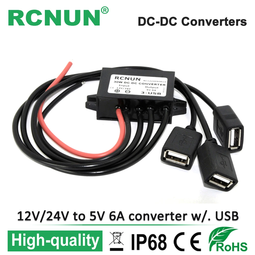 

DC DC Converter 12V 24V to 5V 6A 30W Car Power Converters Triple USB Output Power Adapter