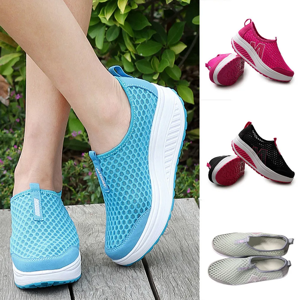 

2019 shaking Sports running shoes wedges comfortable Soft Bottom Summer Breathable mesh air Platform Casual shoe jogging sneaker