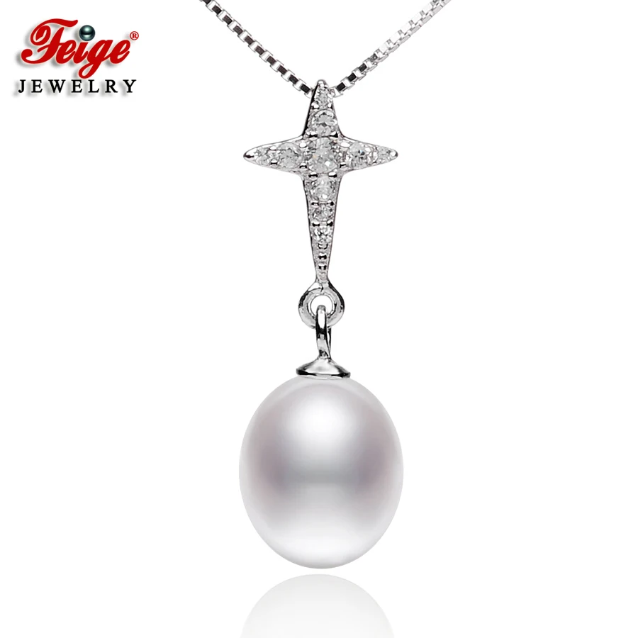 

Fine Jewelry Cross Shape Pearl Pendant Necklaces For Women's, 8-9mm White Natural Freshwater Pearls, 925 Sterling Silver Chain