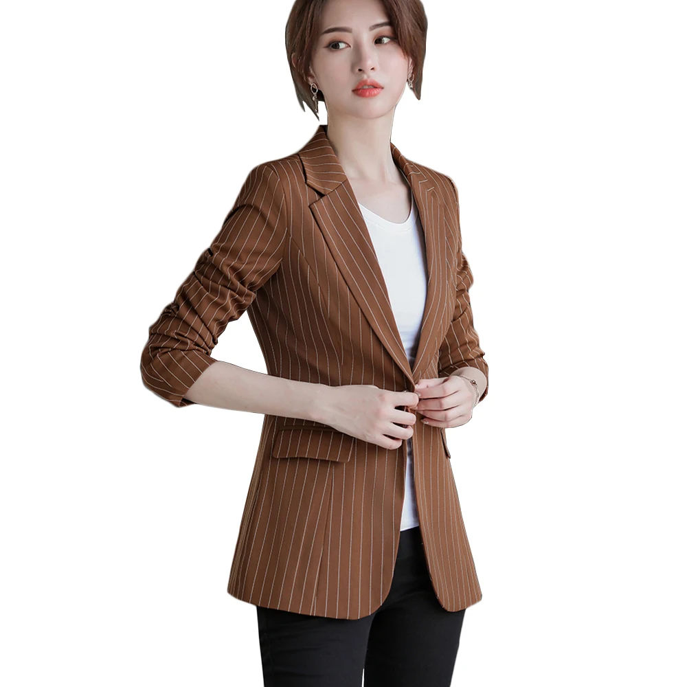 2019 Women Striped Long Jackets Fashion Long Sleeve Blazer