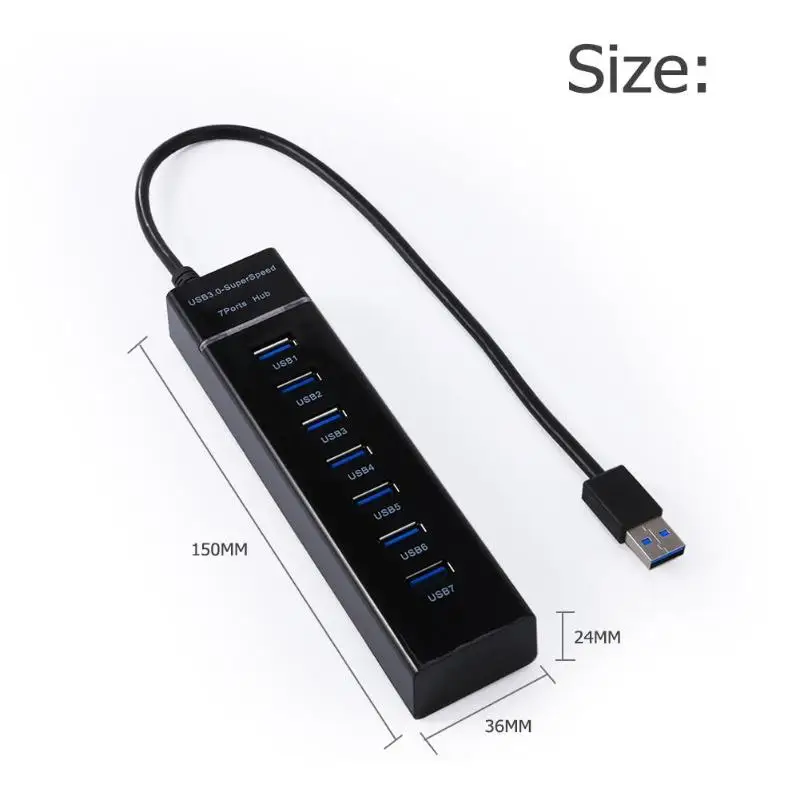 7 порты и разъёмы USB 3,0 концентратор Splitter супер скорость 5 Гбит/с USB 3,0 расширитель для портативных ПК компьютер