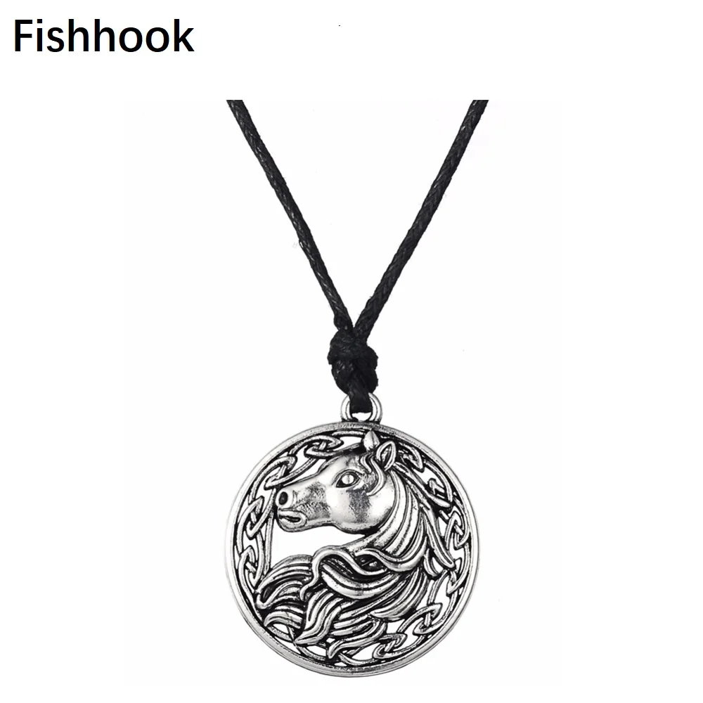 

Fishhook Silver Color Irish Knot Animal Horse Pendant Necklaces Adjustable Rope Chain Pendant Necklaces Man Fashion jewelry