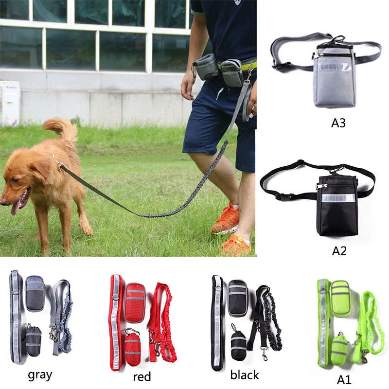 

Elastic Dogs Running Leash Dog Hands Free Leash Leads Dog-Collar Reflective Strip Adjustable Waist Belt Sets Pet Accessories