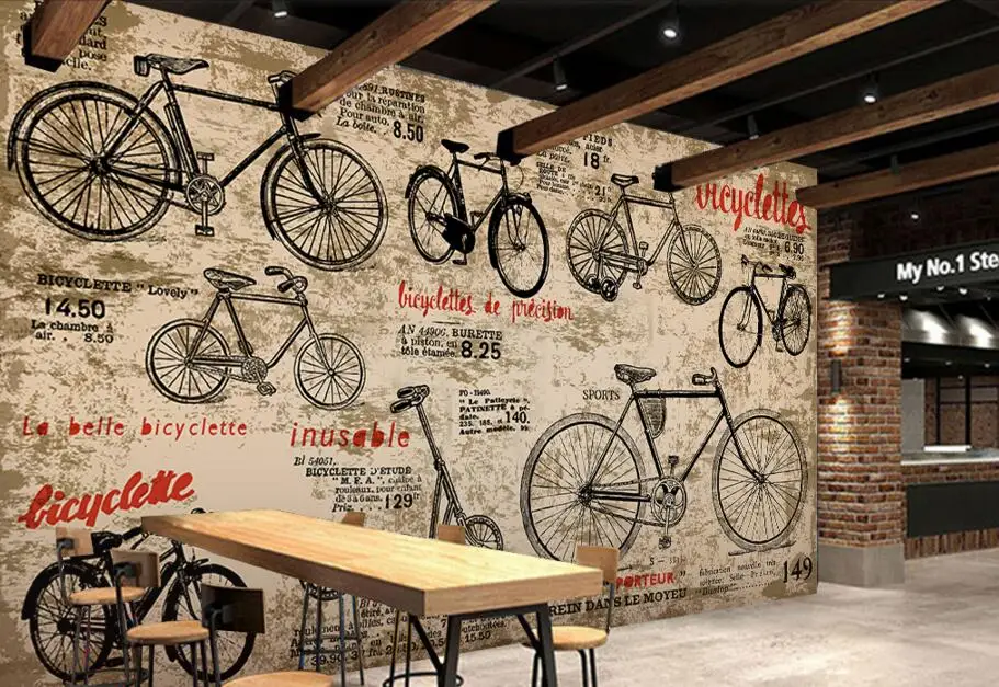 Us 120 60 Di Scontopersonalizzati Per Bambini Carta Da Parati Biciclette Depoca 3d Retro Muro Dipinto Per Soggiorno Divano Negozio Sfondo Della