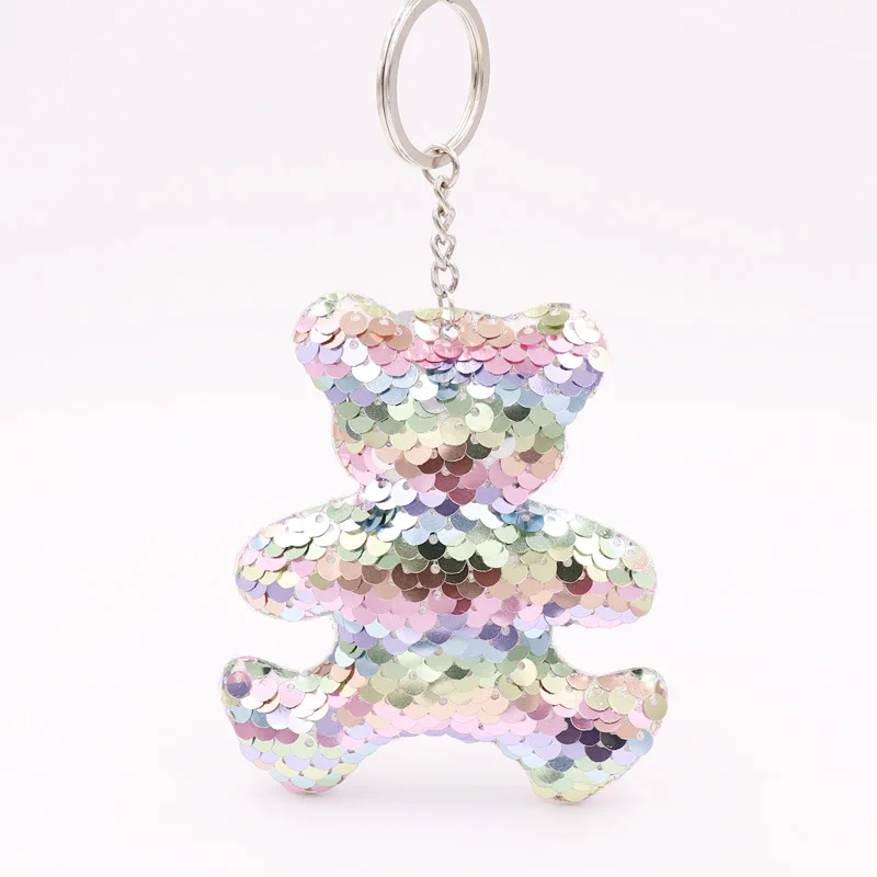 

Cute Women Bear Keychain Glitter Sequins Key Ring for Women Handbag Purse Pendants Holder Keyring Porte Clef Llaveros