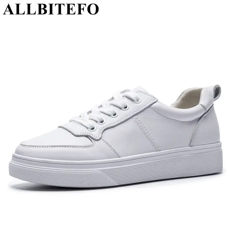 

ALLBITEFO full genuine leather flat heel platform women flats fashion brand girls ballerina flats white work shoes flat brush