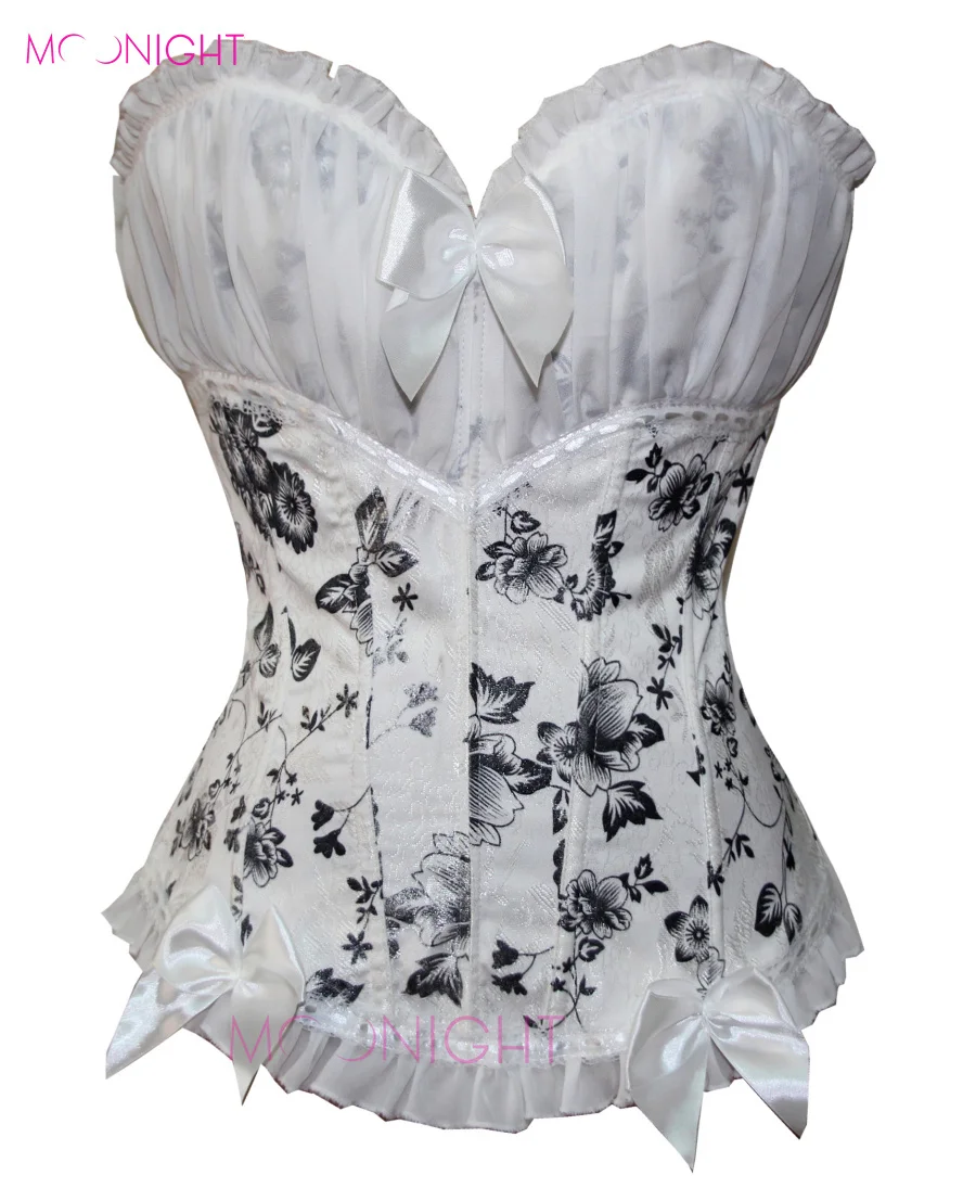 MOONIGHT White Jacquard Weave Busk Closure Corset Sexy Women Waist