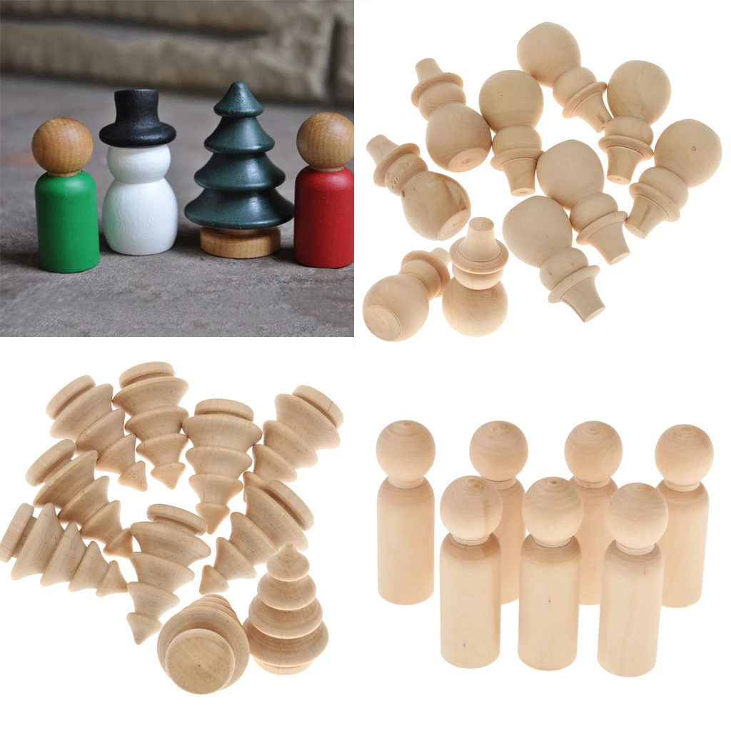 New Hot 30pcs/Set Plain Blank DIY Wooden Peg Dolls Wedding Party Cake Toppers Home Decor Accessory Crafts Montessori Toy | Дом и сад