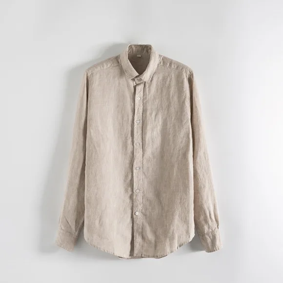 linen color Италия Длинные рукава льняная рубашка мужские Брендовые повседневные мужские рубашки сезон весна-лето Мужская футболка из чистого льна Большие размеры 7 цветов CHEMISE Homme - Цвет: linen color