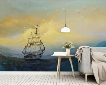 

Papel de parede retro windy wave ocean sailing painting 3d wallpaper,living room bedroom sofa TV backdrop wall papers home decor