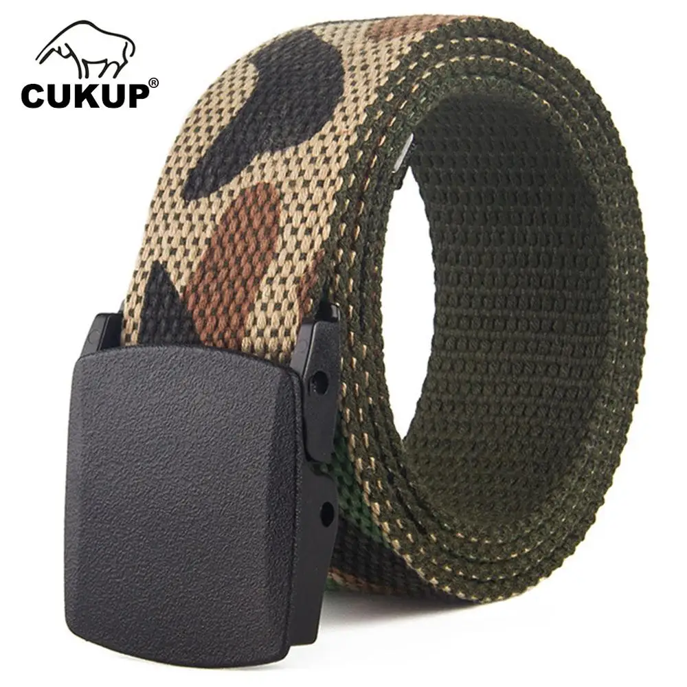 

CUKUP 2018 Brand Unisex No Metal Buckle Belt Camouflage Double-sided Military Canvas Women Belts Waistband Leisure Waist CBCK106