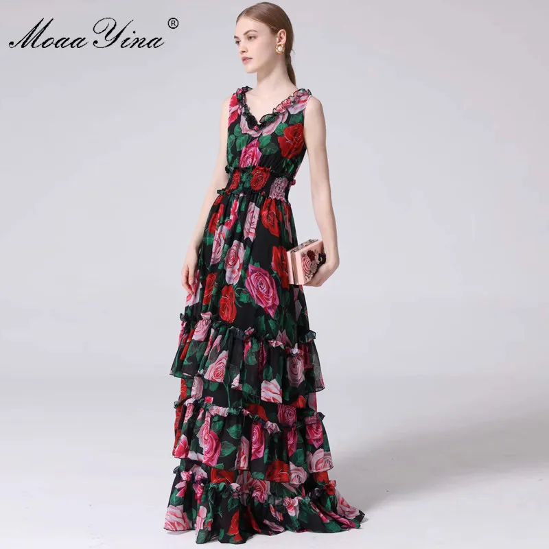 Модельное дизайнерское платье MoaaYina летние женские платья макси с V образным