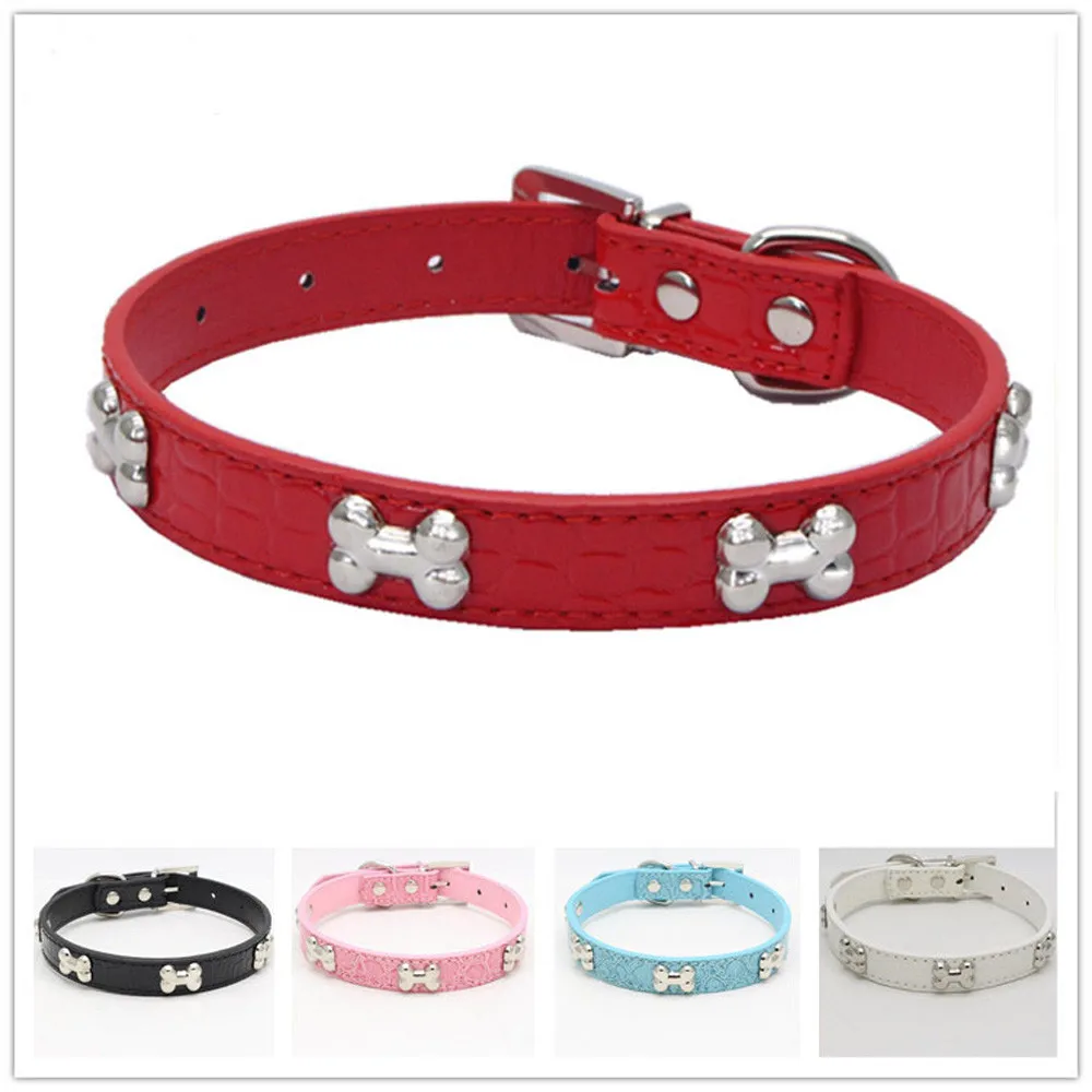 Exquisite Adjustable Buckle Metal Bone Dog Puppy Pet Collars 8Zin
