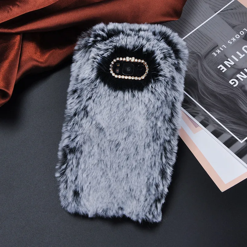 

Rabbit Warm fur hair Phone Case For Samsung Galaxy j2 pro j8 j7 j3 j4 j6 plus 2018 Grand prime pro G530 Bling glitter back cover