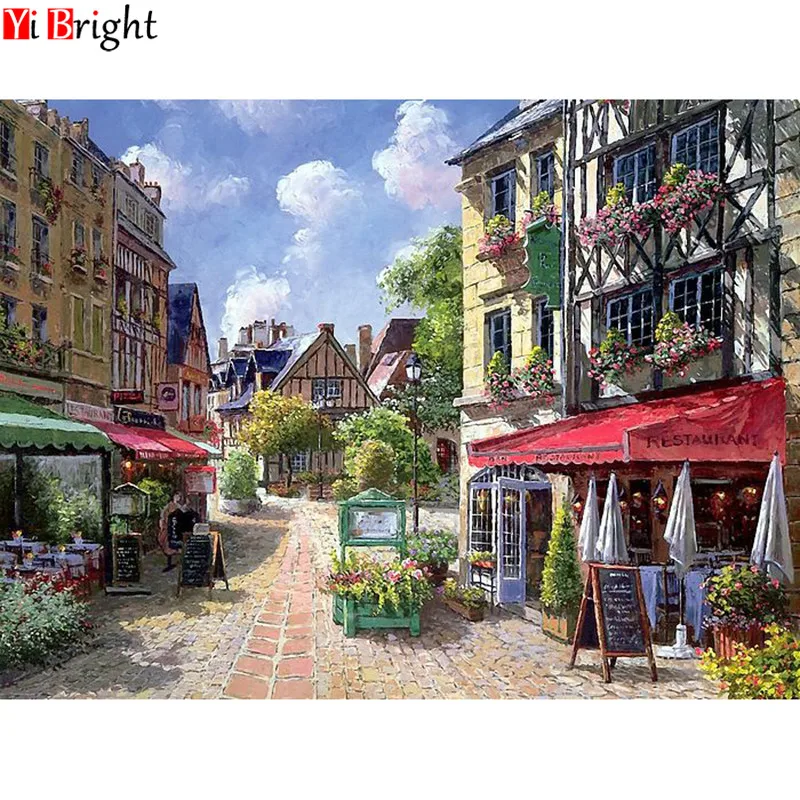 

DIY Diamond Mosaic Technology Pattern Painting Embroidery Picture Cross Stitch Kits Romantic Scenery European Town XY1