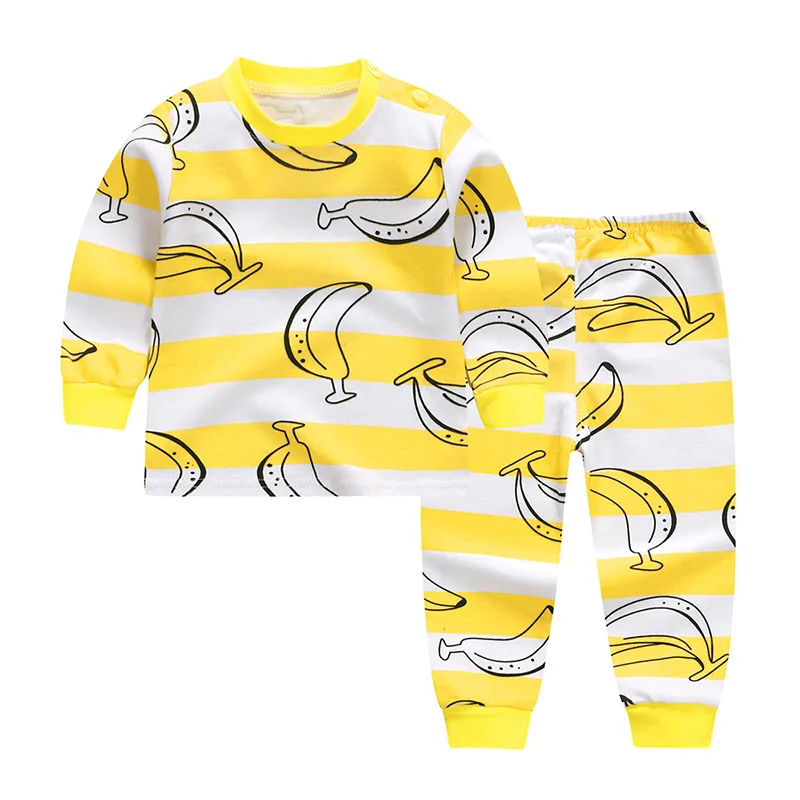 Stripe children's sleepwear for baby boys clothing cotton long sleeve shirt+pant - Цвет: 19