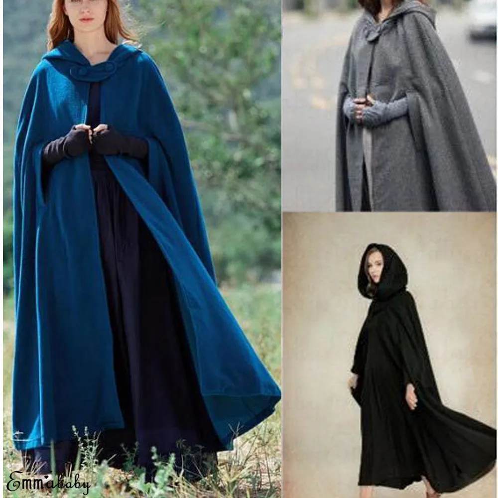 Womens Long Cape Cloak Hooded Wool Blend Coat Sleeveless Winter Poncho Cardigan